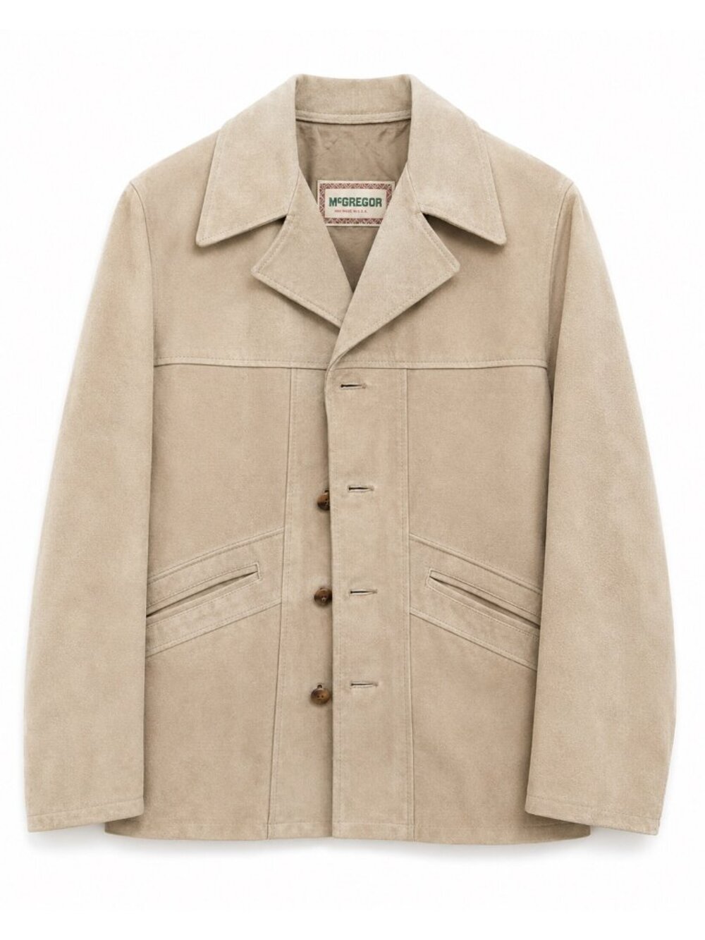 Vintage McGregor Beige Suede Button-Up Jacket With Pockets Made In USA Size 38